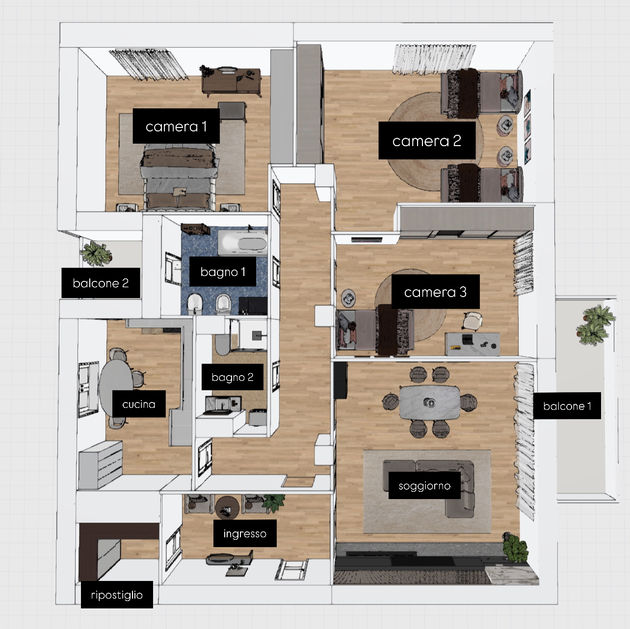 Planimetria 4 LOCALI PIANO ALTO CON BALCONI