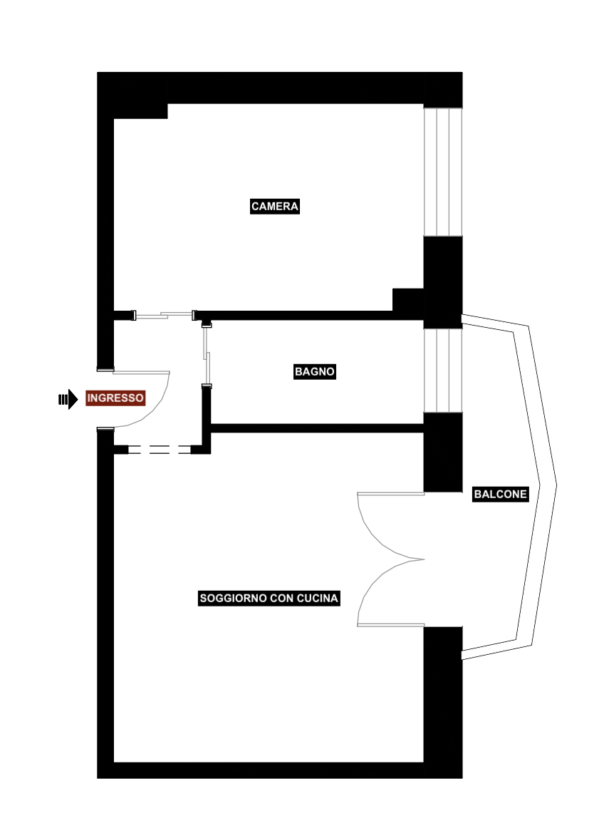 Planimetria 2 LOCALI CON BALCONE RISTRUTTURATO E ARREDATO