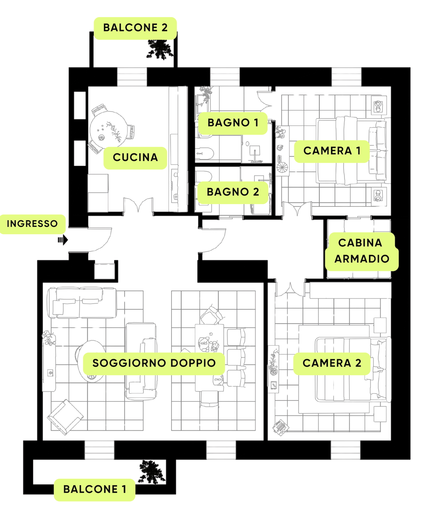 Planimetria TRE LOCALI RISTRUTTURATO CON BALCONI E BOX
