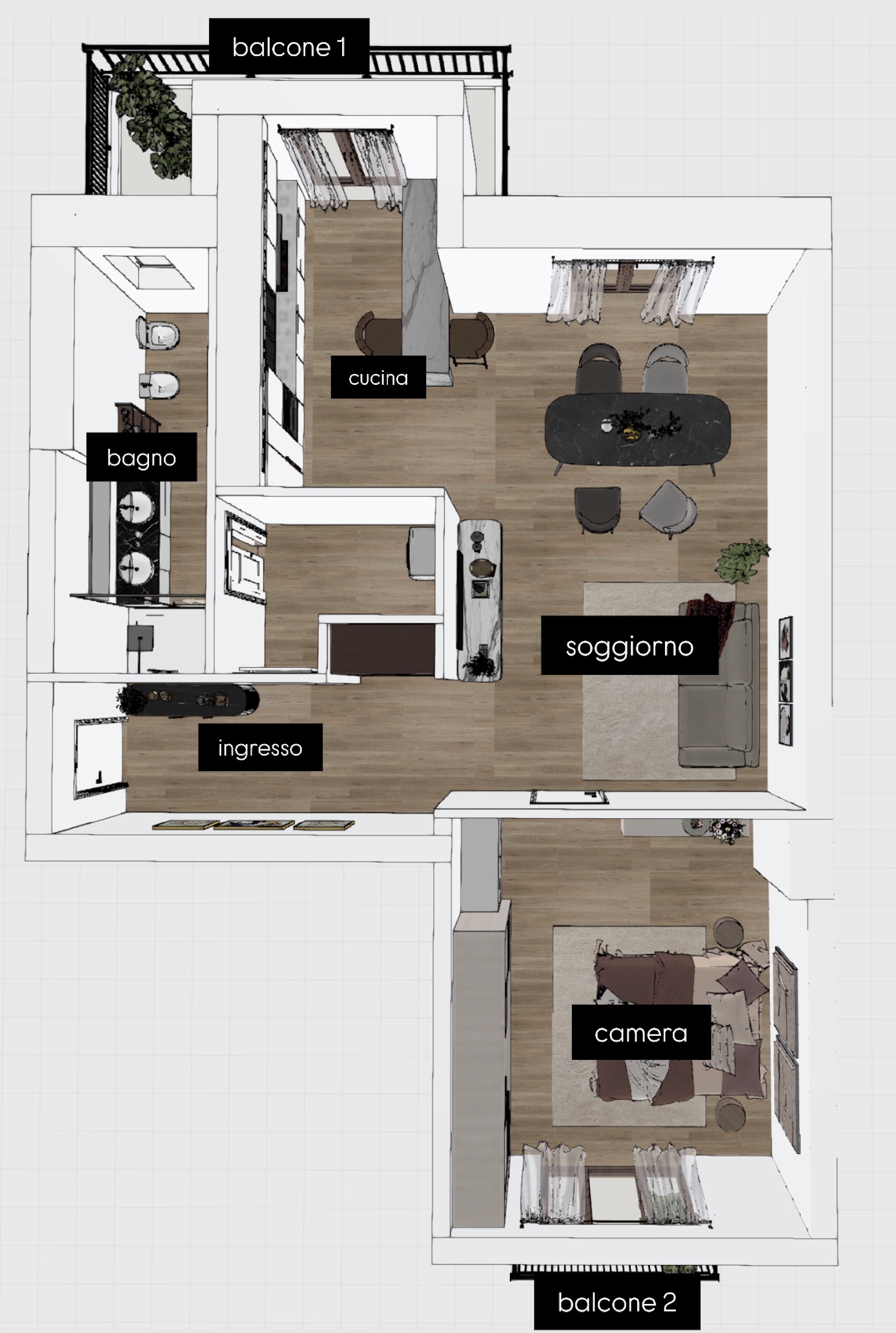 Planimetria 2 LOCALI RISTRUTTURATO PIANO ALTO CON BALCONI