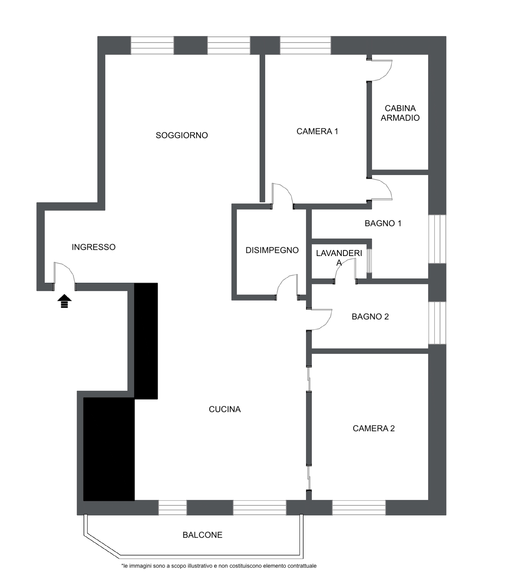 Planimetria 3 LOCALI PIANO ALTO CON BALCONE E BOX