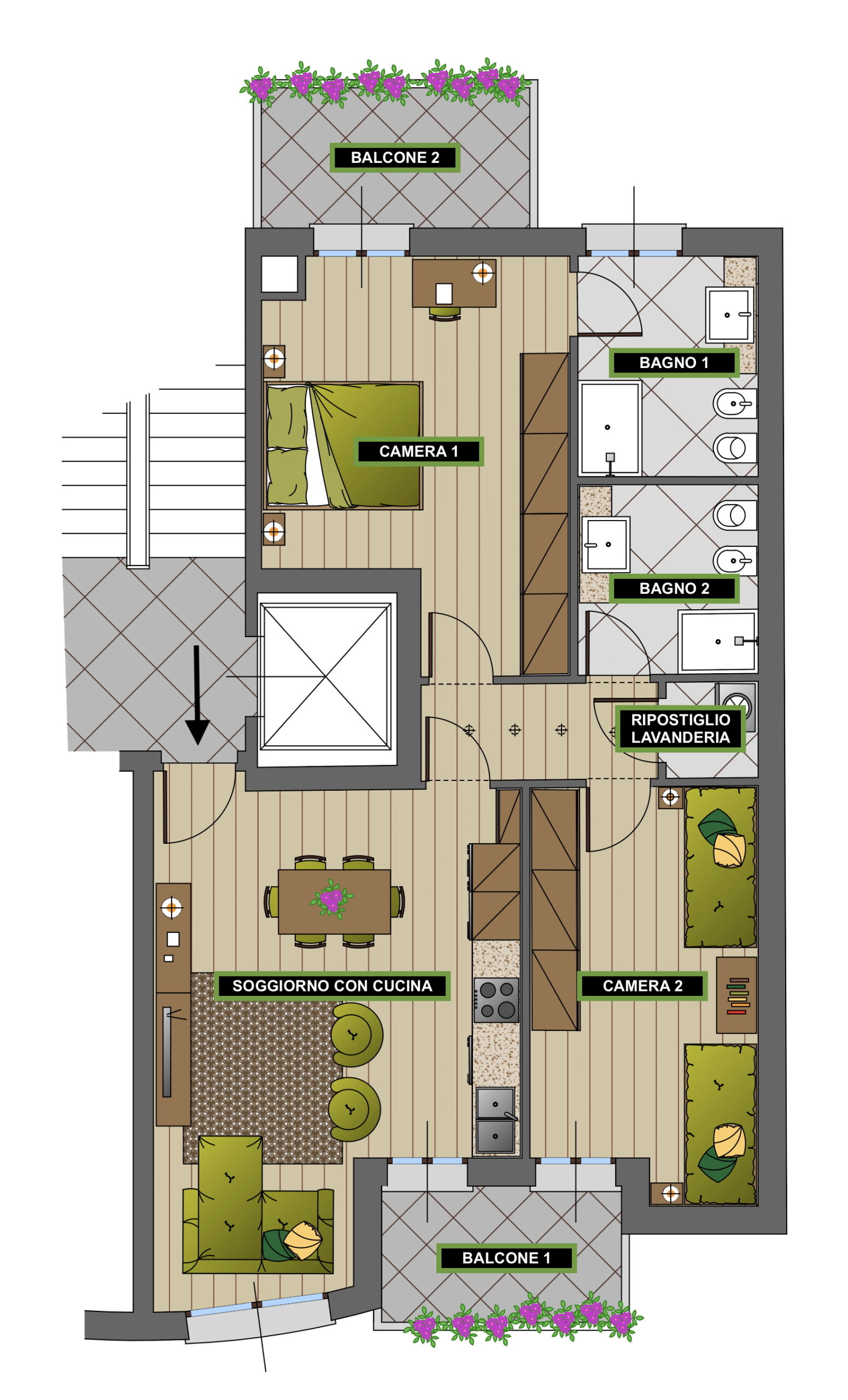 Planimetria 3 LOCALI PIANO ALTO CON BALCONI