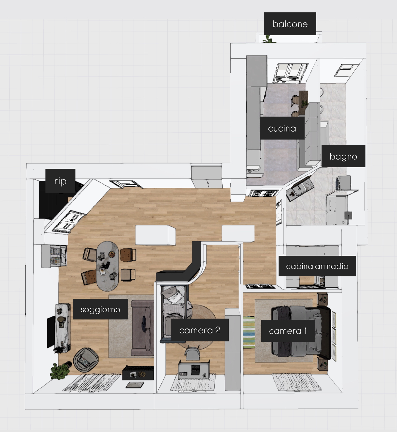 Planimetria 3 LOCALI CON CUCINA SEPARATA E BALCONE