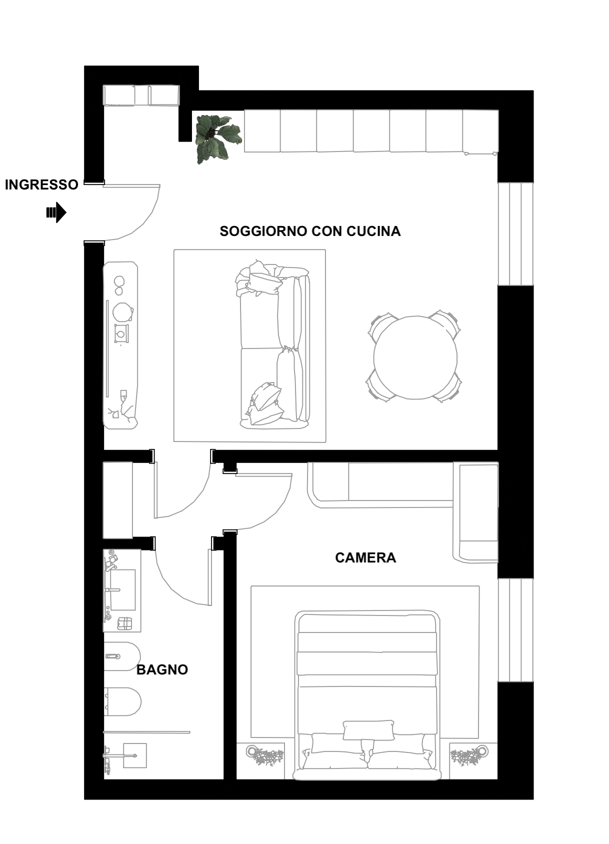 Planimetria 2 LOCALI RISTRUTTURATO E ARREDATO A NUOVO