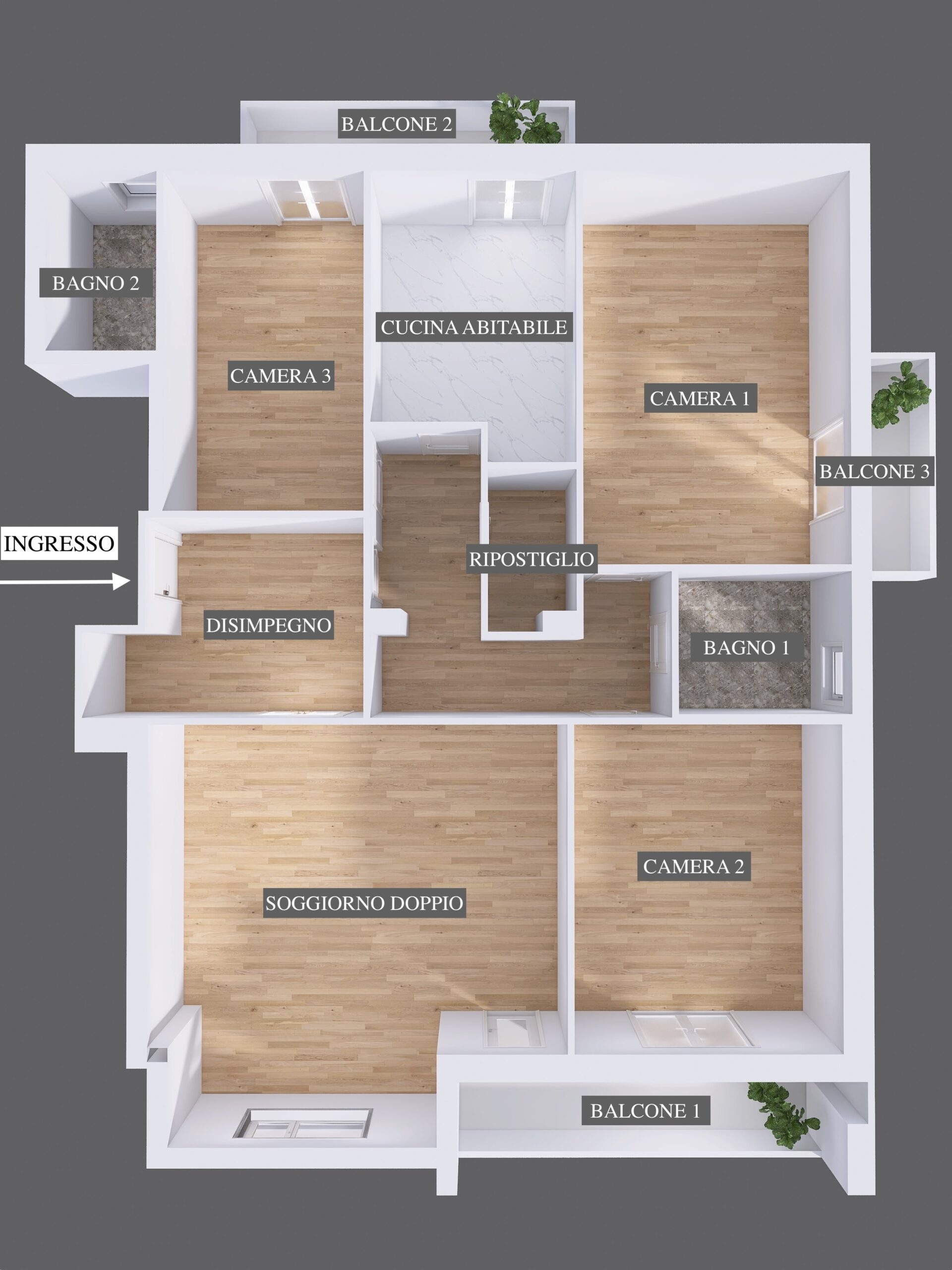 Planimetria 4 LOCALI PIANO ALTO CON BALCONI