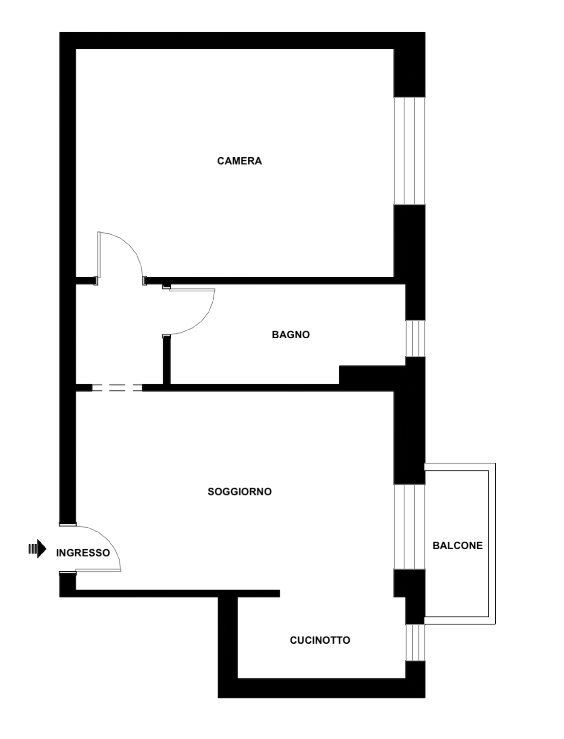 Planimetria NUDA PROPRIETA’ – 2 LOCALI PIANO ALTO CON BALCONE