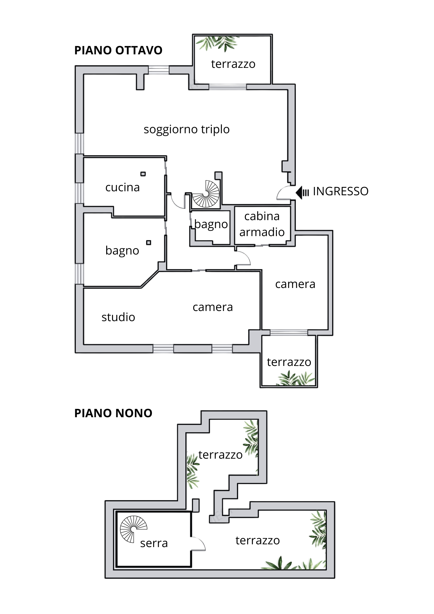 Planimetria NUDA PROPRIETA’ – 4 LOCALI ULTIMO PIANO CON TERRAZZI