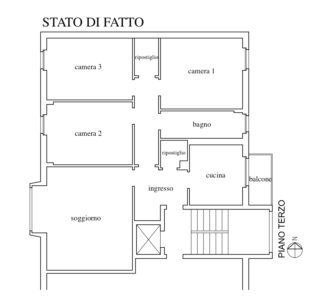 Planimetria 4 LOCALI PIANO ALTO CON BALCONE – DA RISTRUTTURARE