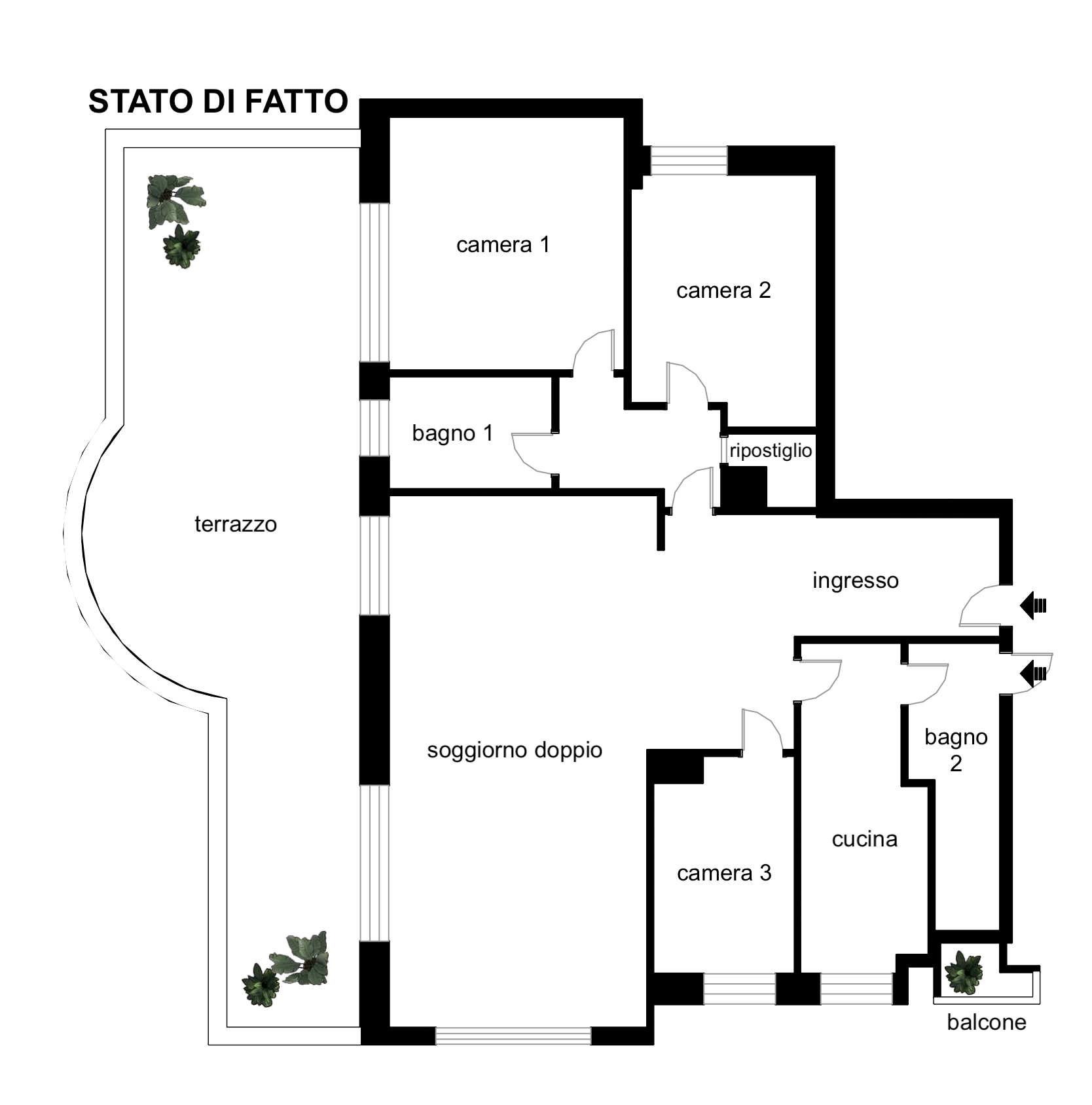 Planimetria 5 LOCALI CON BALCONE E TERRAZZO
