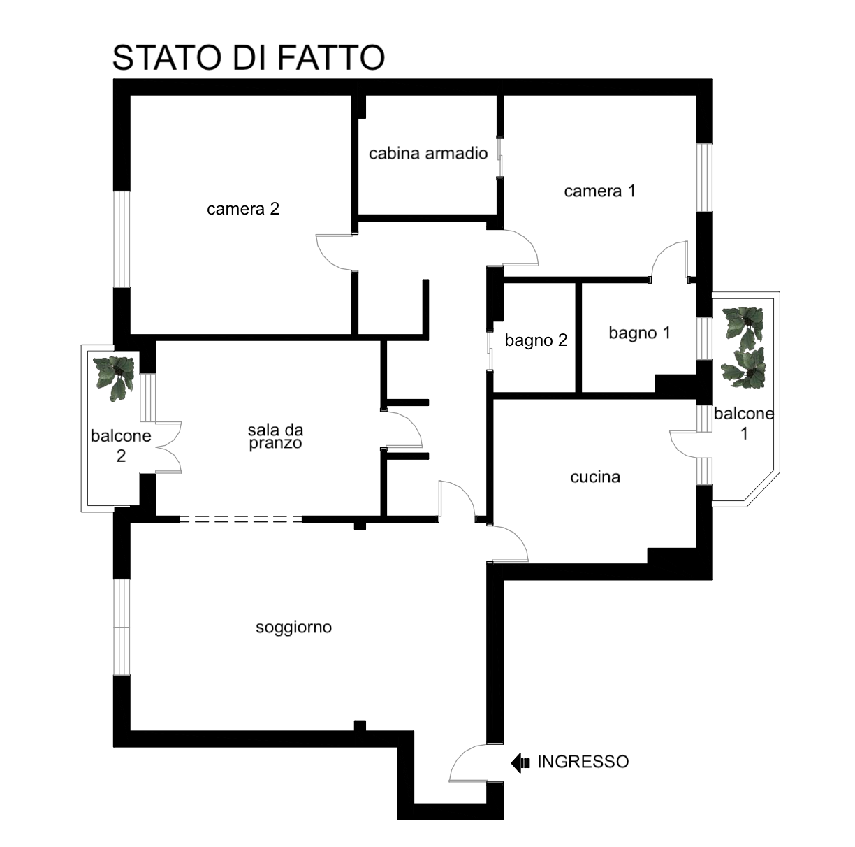 Planimetria 4 LOCALI CON BALCONI E DOPPI SERVIZI
