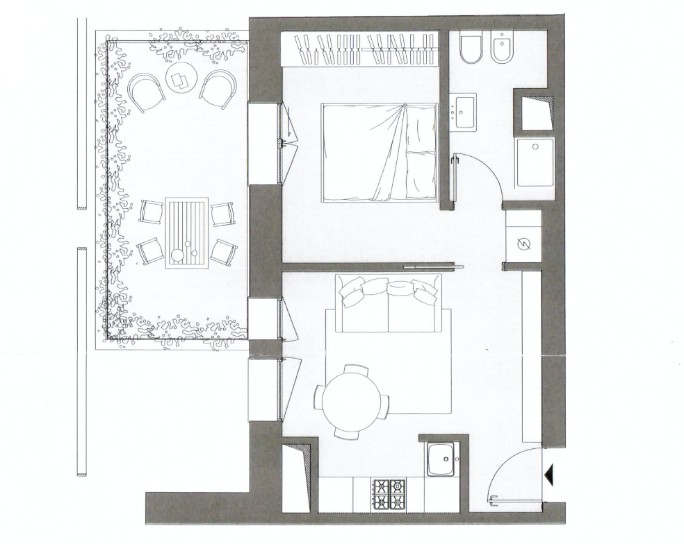 Planimetria 2 LOCALI ARREDATO CON TERRAZZO